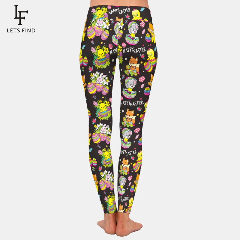 Letsfind primavera 3d feliz animais de páscoa e ovos imprimir feminino leggings elásticos de cintura alta aptidão magro leggings