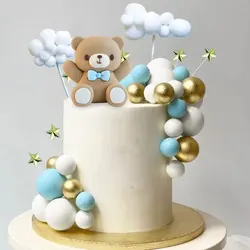 33PCS Bear Cake Toppers Balls Cake Decorations with Stars Clouds Cake Toppers for Boy Girl Baby Shower Birthday Party Decoration