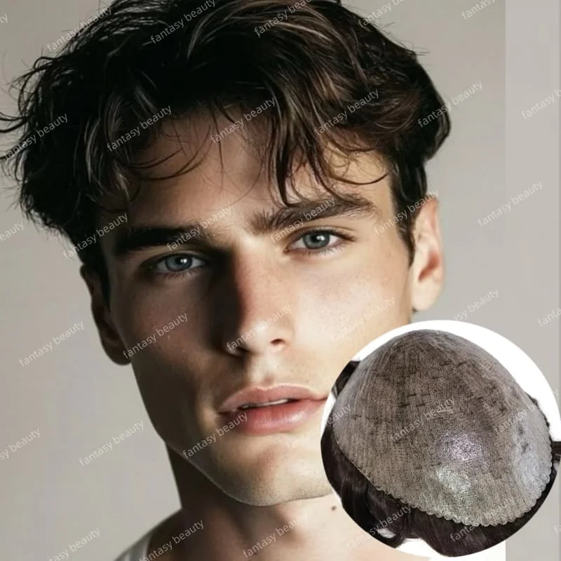 

0.1mm Full Thin Micro Skin pu Male Wig #1#1b#1b20#1b65#1b80 white gray black hair Men toupee #4#5#6 brown 100% human hair wig