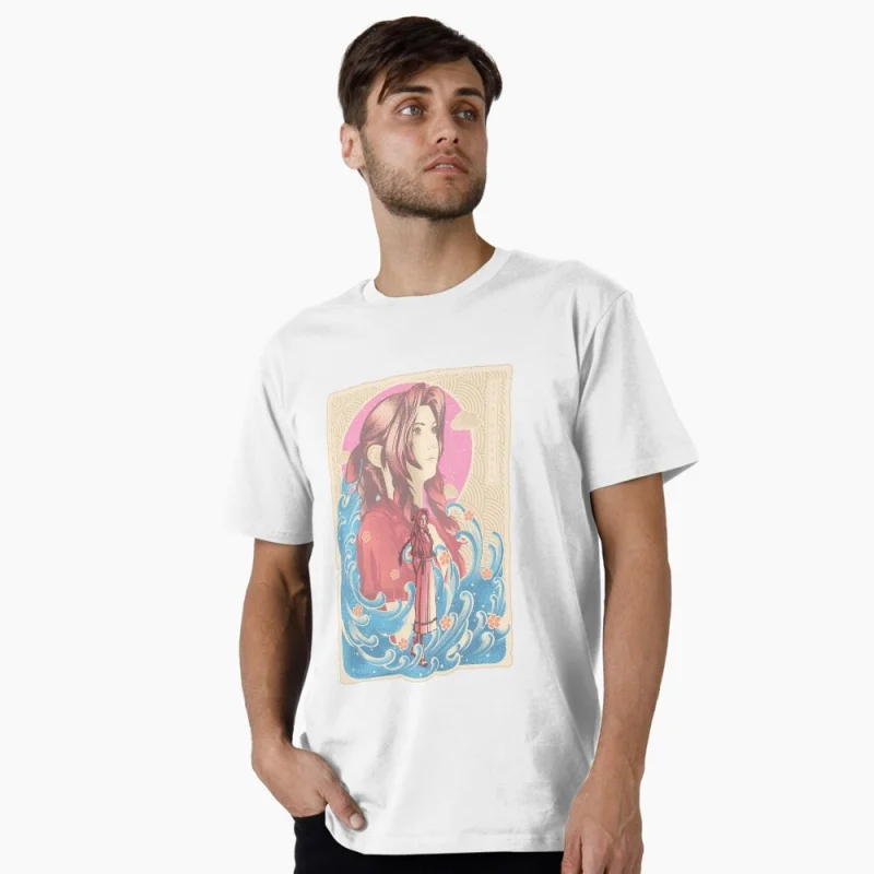 

Great Wave Aerith Final Fantasy Gift t shirt for RPG Gamer 100% cotton printed Short Sleeve Graphic clothes All size tops S-6XL