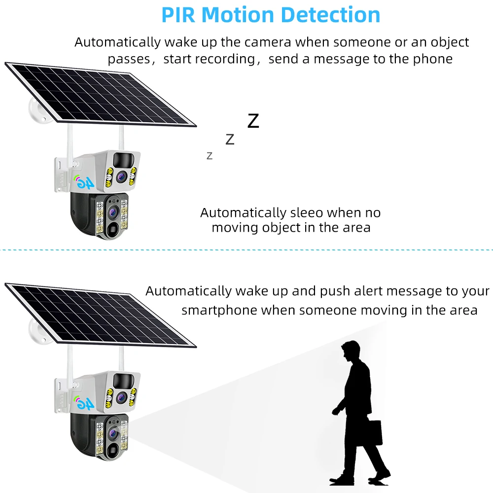 Solar Powered CCTV Camera 4G LTE 1080P Night Vision 50M Detection 2-Way Audio V380 PRO