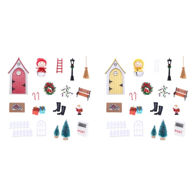 CORB Doll House Fairies Door Christmas Gnomes Set Creative Miniature Display Furniture For Dolls Christmas Ornament Crafting