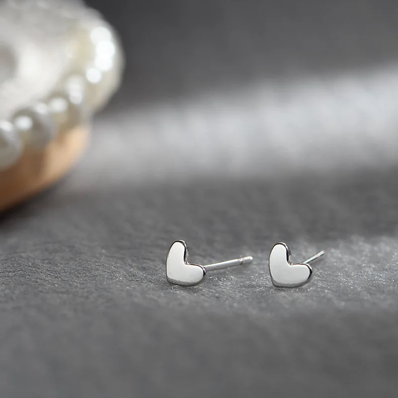 Simple  Silver-plate Stud Earrings For Women and Students Silver Color Heart Earring For Teen Ear Piercing Jewelry Accessories