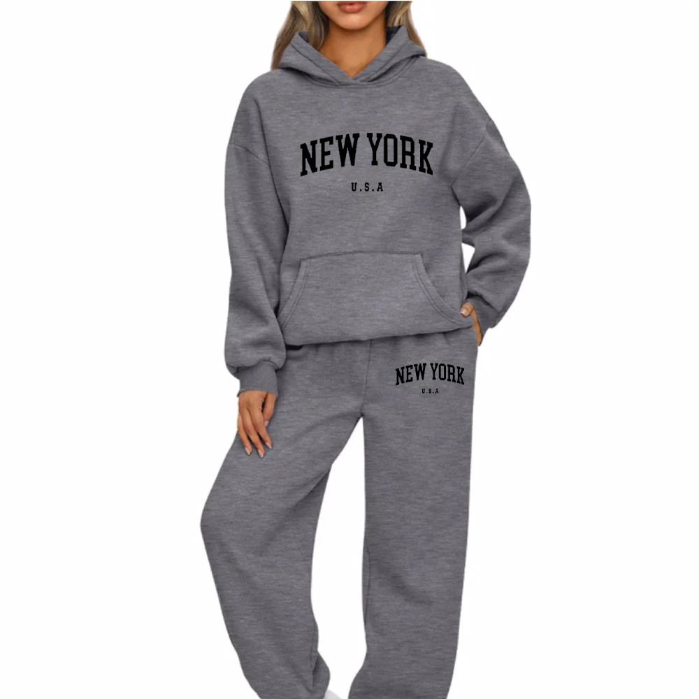 Men Women New York U.S.A Hoodies Sets Fashion Letter Printed Graphic Sweatshirts Loose Casual Harajuku Hooded Pullover Sportwear