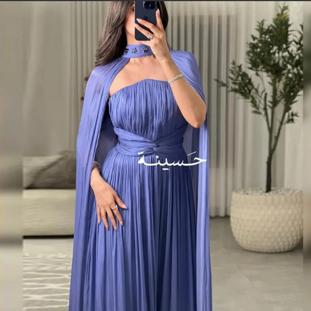 Vestido de noche personalizado con cintura con nudo y capa plisada, vestido Formal para invitados de boda, vestido largo morado sin tirantes