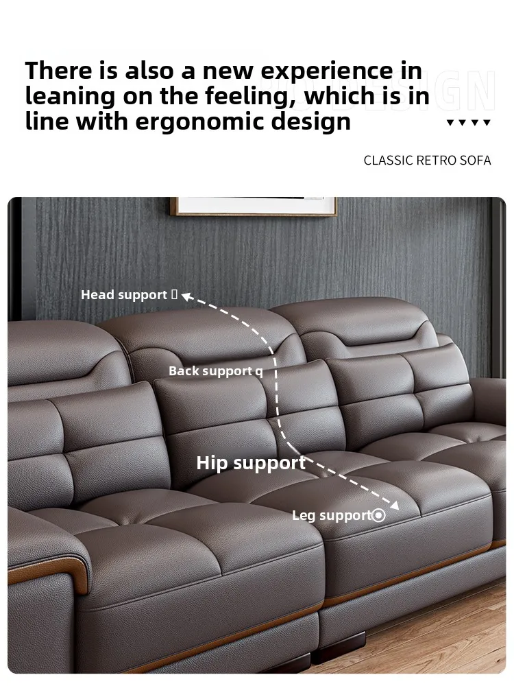 LH light luxury leather sofa first layer cowhide simple modern living room solid wood leather sofa