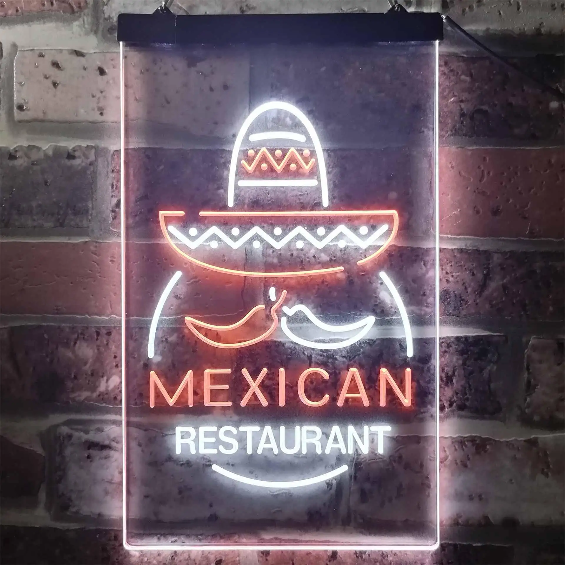 Mexican Restaurant. Men in big Hat and Mustache Dual Color Led Neon Sign st6-i2116
