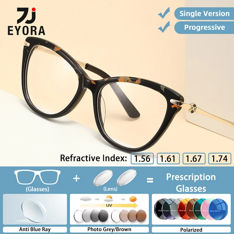 

EYORA Fashion Cat Eye Full Rim Acetate Reading Glasses Myopia Eyewear Hyperopia Anti Blue Ray Progressive Photochromic Eyewear