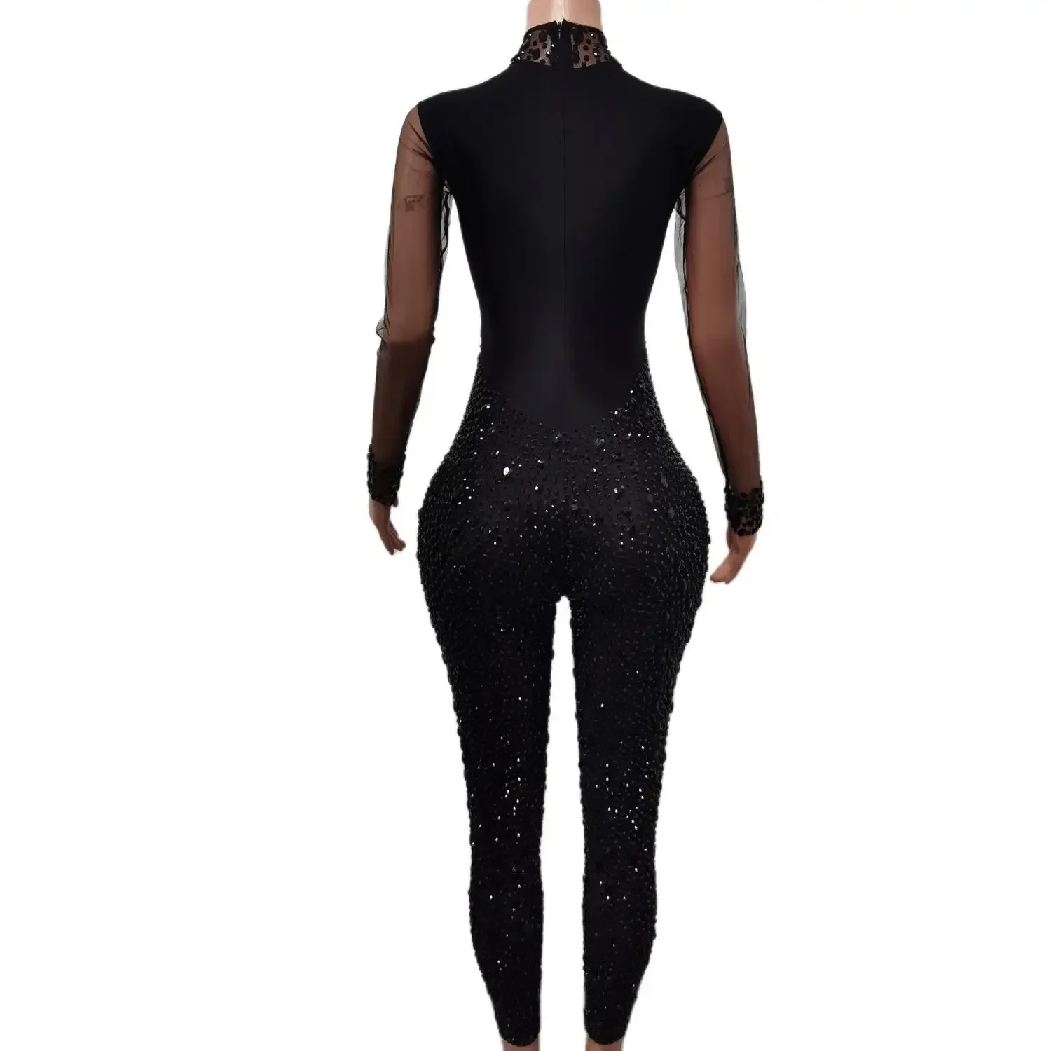 Boutique di abbigliamento maniche lunghe taglie forti pagliaccetto di cristallo tute da club donna sexy festa di compleanno celebrazione tuta con strass