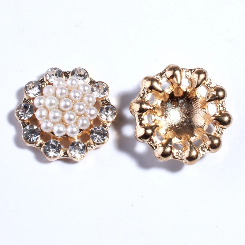 10PCS 20MM Chic Pearls Rhinestone Buttons For Wedding Decoration Silver Crystal Buttons For Clothing