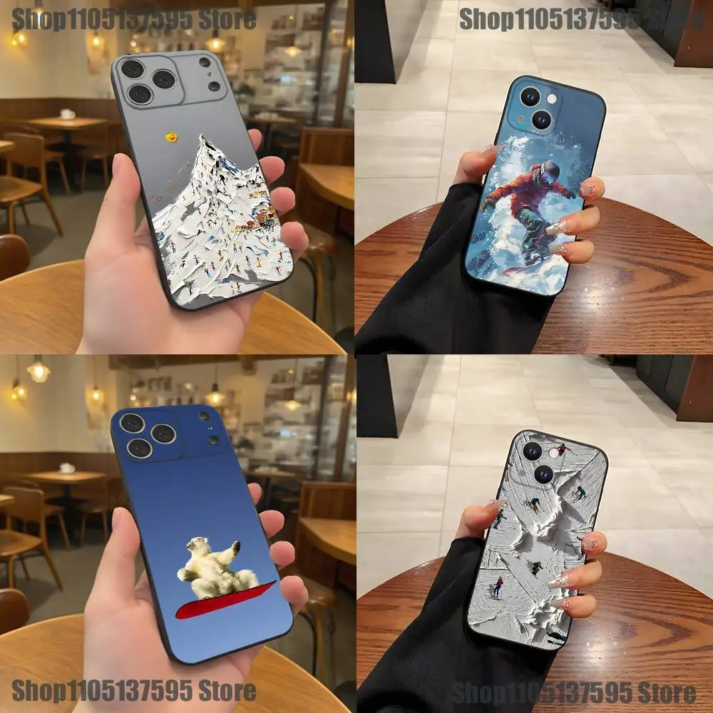 Skiing Snow Snowboard Ski Phone Case For iPhone 17,16,15,14,13,12,11,Pro,XS,Max,XR,Plus,E,SE4,Mini Black Soft Cover