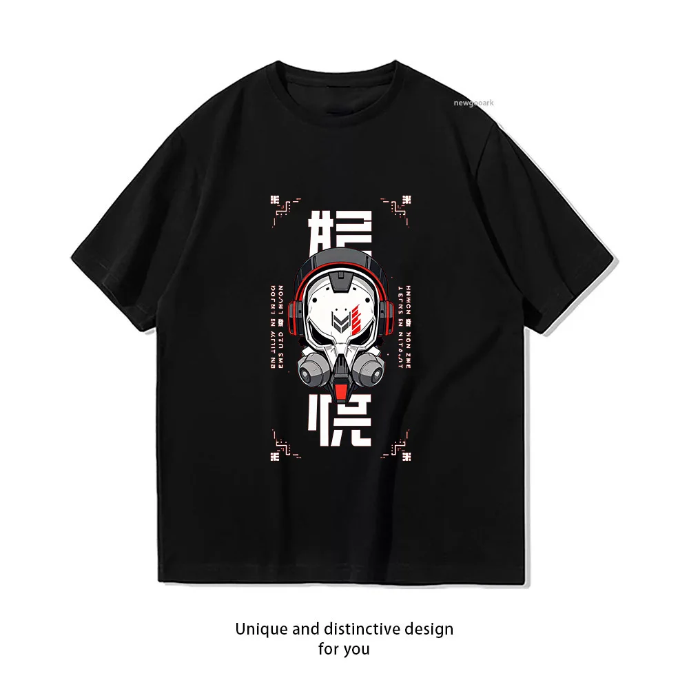 Future Tech Helmet Design T-Shirt Print  Casual Cotton Short Sleeve Tee for Men Women