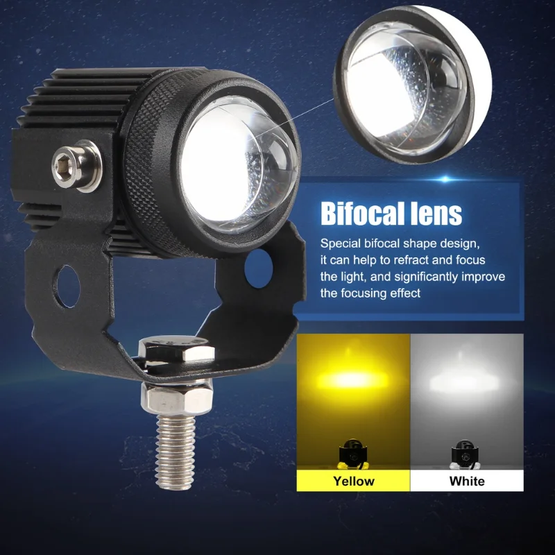 2Pcs Motorcycle Spotlight Mini Driving Light Yellow + White Hi-Lo Beam Led Motorcycle Spot Lights LED Car Spotlights
