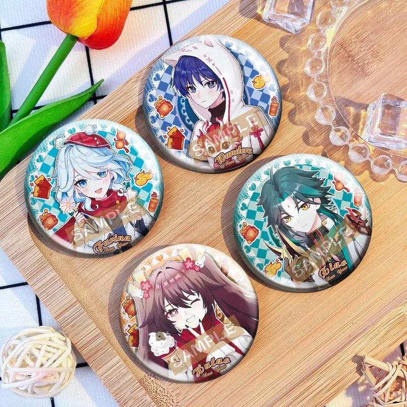 

1PC Anime Game Genshin Scaramouche Furina New Year Laser Badges Brooches Men Clothes Scarves Pins Decorations Beautiful Gifts