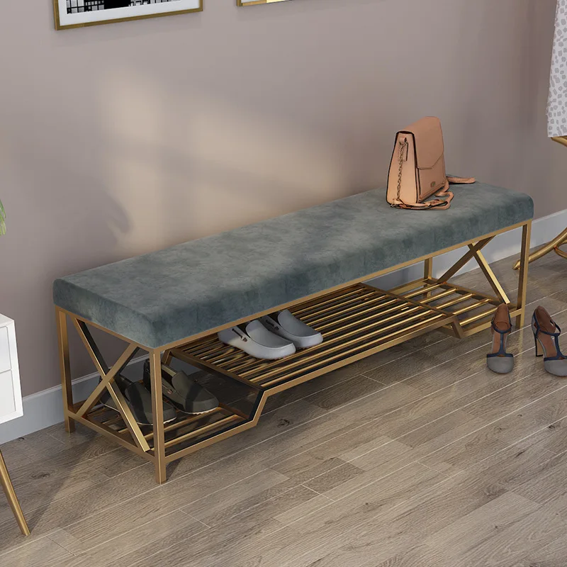 Simple wrought iron changing stool shoe store trying stool, household sofa long strip gold storage stool