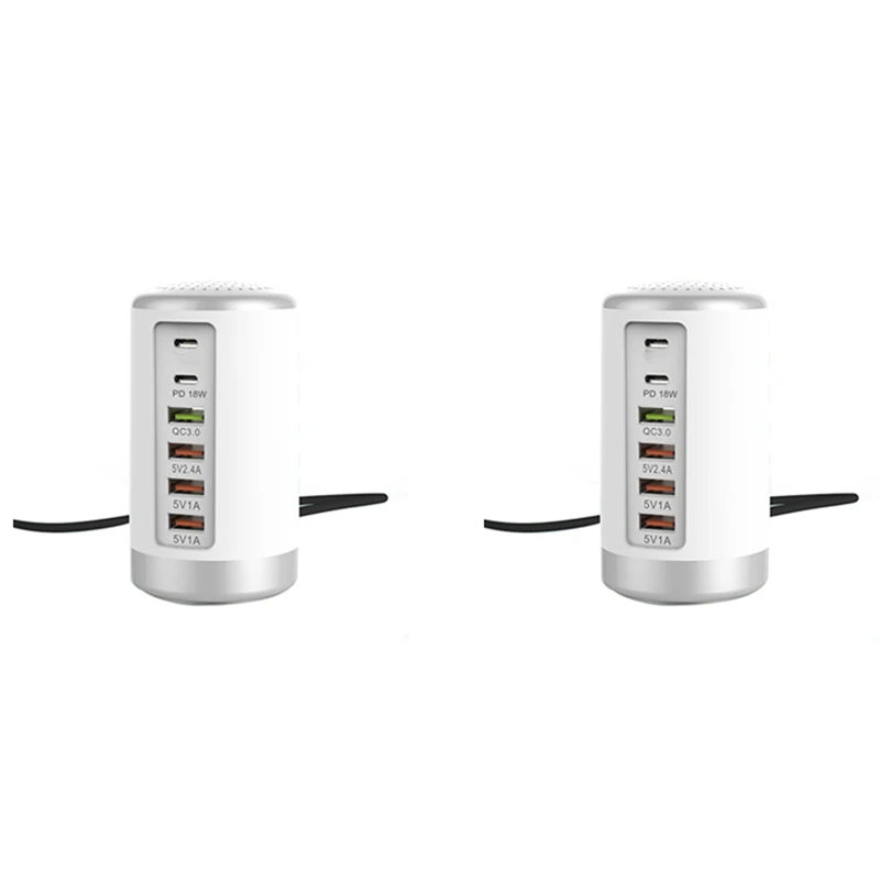 Top Deals 2X 65W USB Fast Charger HUB Quick Charge QC3.0 Multi 6 Port USB Type C PD Charger Charging Station(White) US Plug