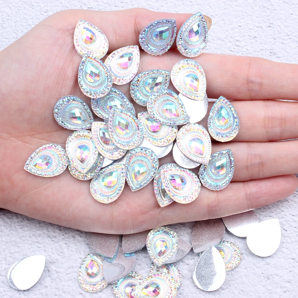 Drop Shape 13x18mm Big Strass 15g About 40pcs Resin Rhinestones Flat Back For Crafts Scrapbooking DIY Clothes Shoes