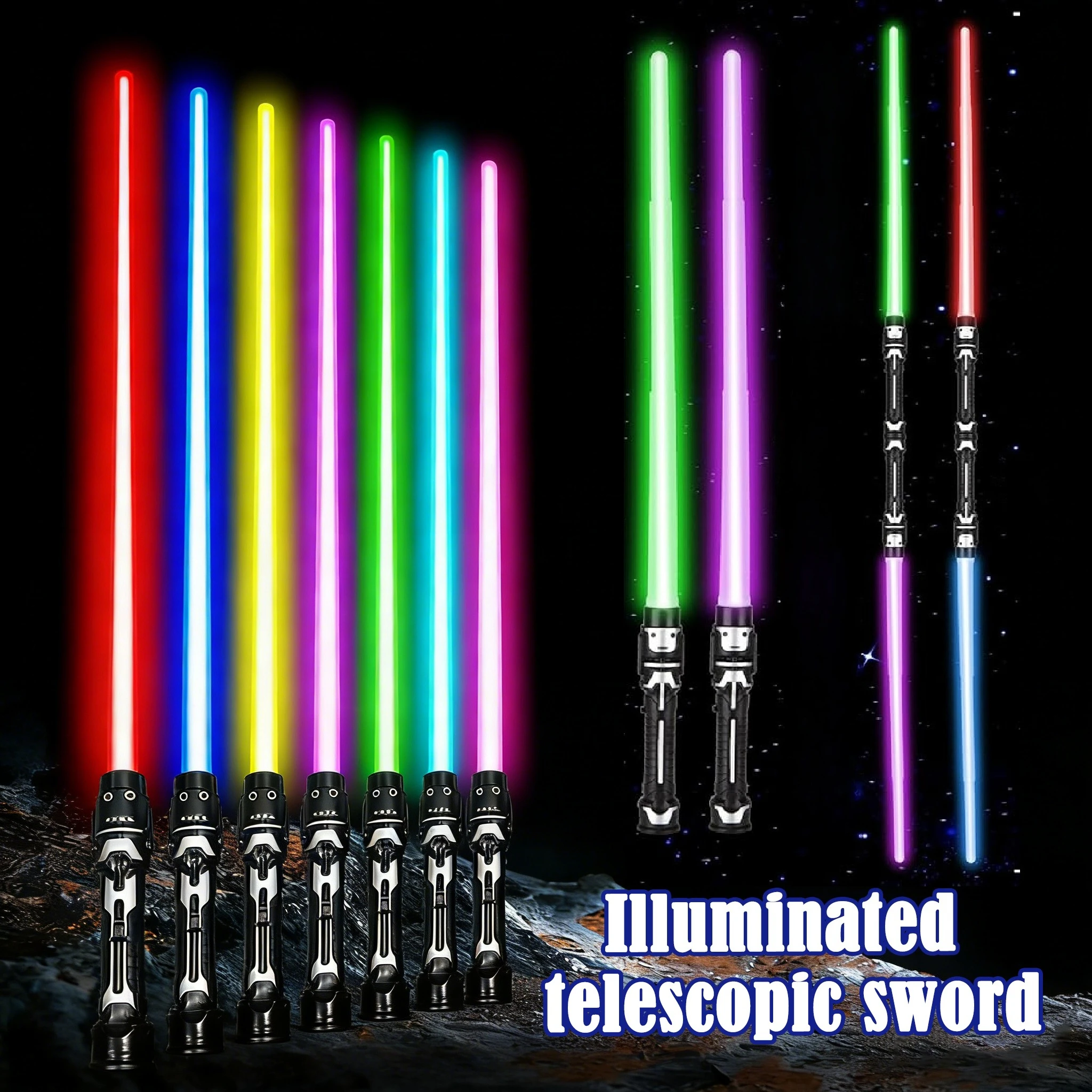 Espada Láser Telescópica 2 en 1 con Luz Roja y Azul o 7 Colores para Niños, Regalo, Recuerdos de Fiesta, Disfraz, Accesorio para Fiestas Rave con Sonido