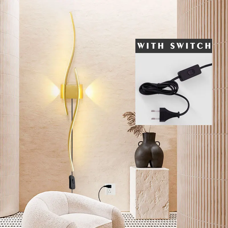 Modern LED Wall Lamps With Plug for Bedside Bedroom LED Wall Lights Black Gold Wall Sconce Lamps Interior Lighting Fixtures Home