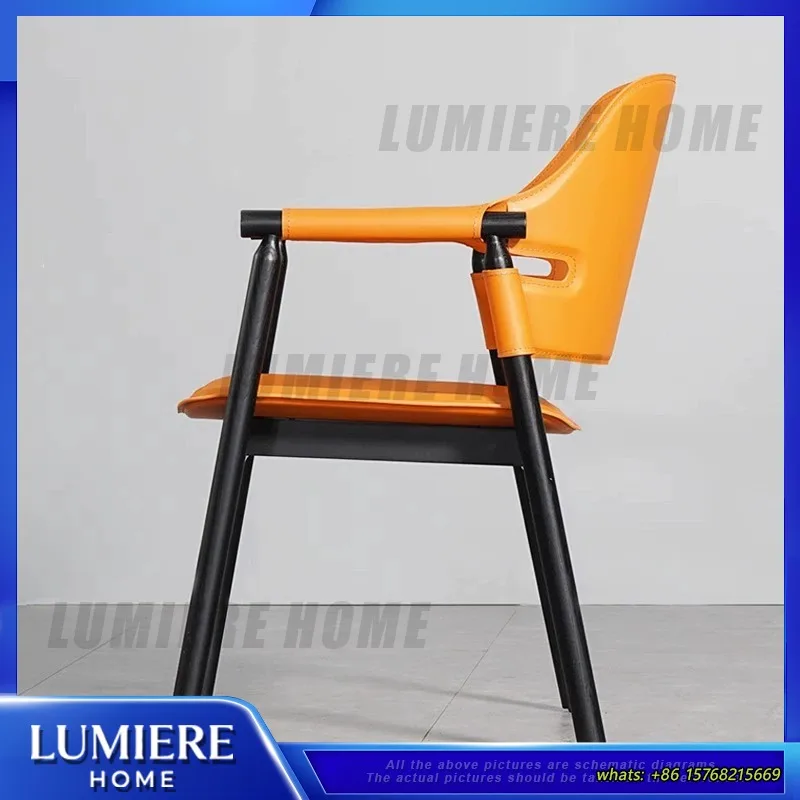 Luxury Simple Saddle Leather Dining Chair with Armrest Solid Wood Backrest for Living Room Study Hotel Restaurant Use Modern