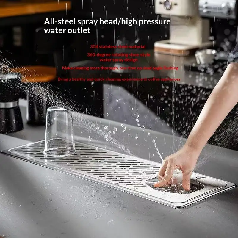 Stainless Steel Pitcher Rinser High-pressure Cup Washer Coffee Utensil Bar Counter Cup Maker with Hose Drain Pan Deck Mounted