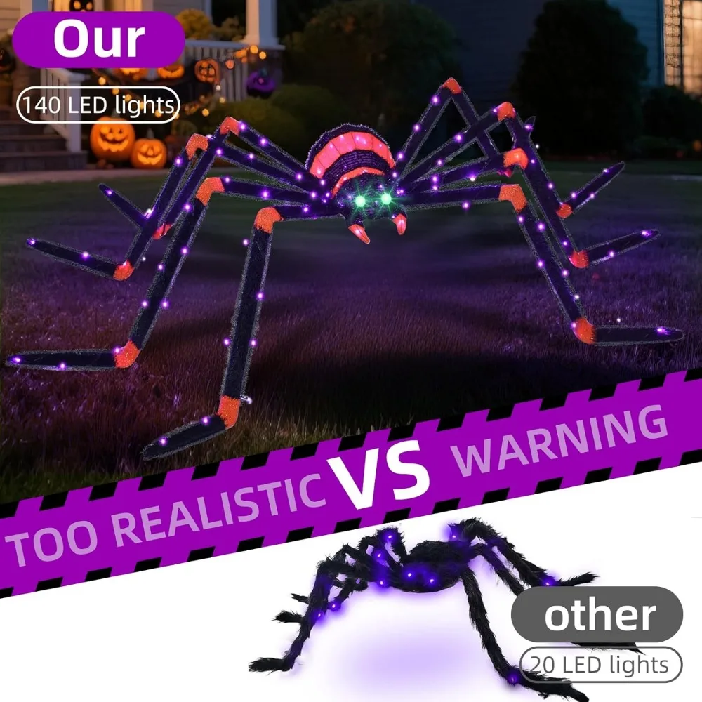 Decoración gigante de araña de Halloween de 6,8 pies con 115 luces LED para uso en interiores y exteriores