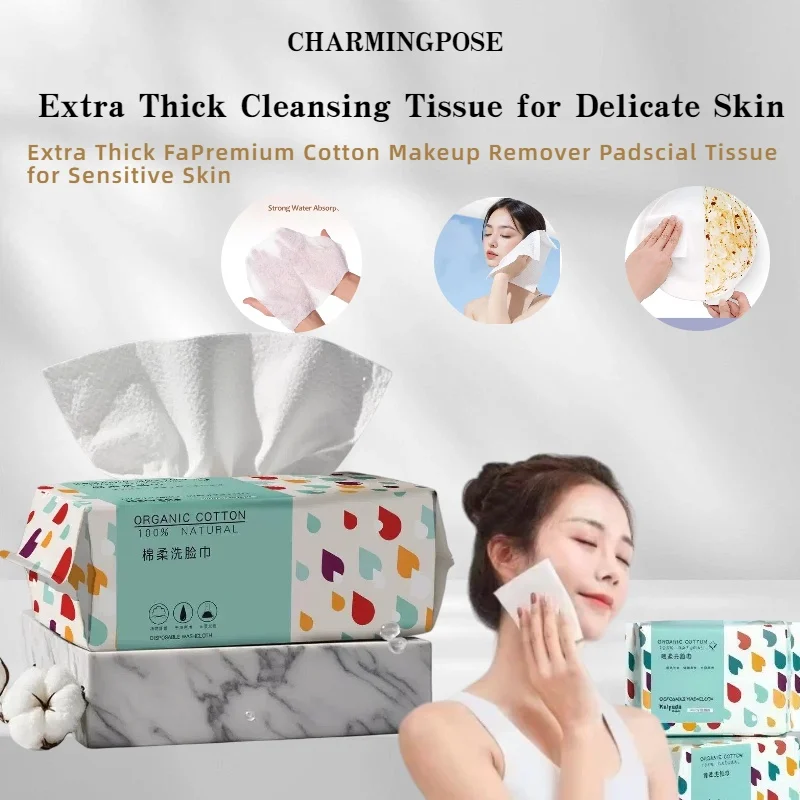 100 SZTUK Jednorazowych Ręczników do Twarzy |   Ultra miękkie płatki kosmetyczne z bawełny |   Bardzo grube chusteczki do demakijażu dla skóry wrażliwej