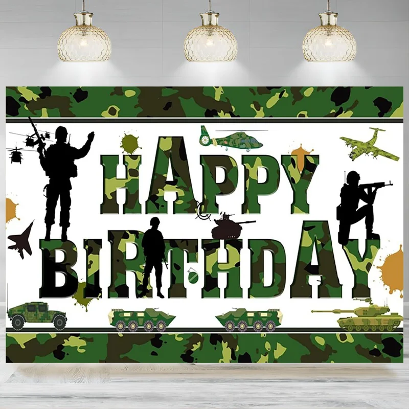 Soldier Birthday Photography Backdrop Military Gesture Camouflage Background Theme Boys Birthday Party Banner Photo