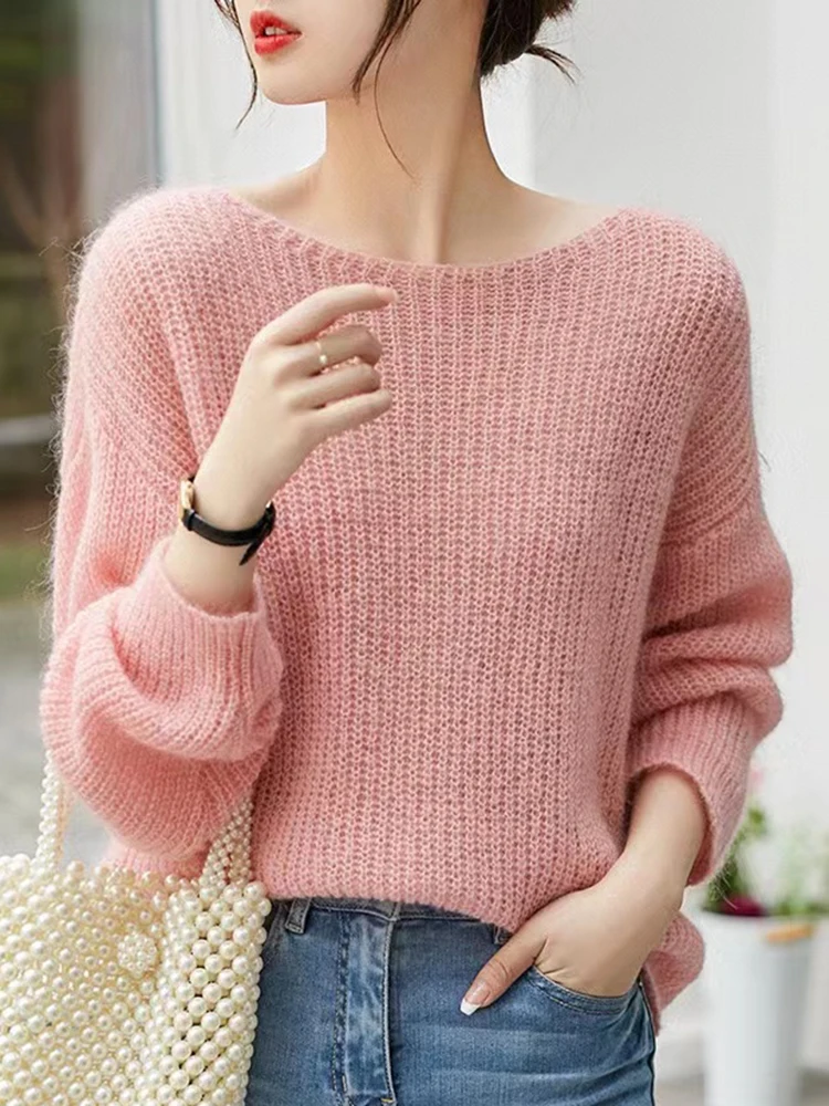 Elegant See-through Women Sweater Pullover Loose Jumper Autumn Winter Soft Warm Women Knitwear Sweater Solid Cashmere Tops