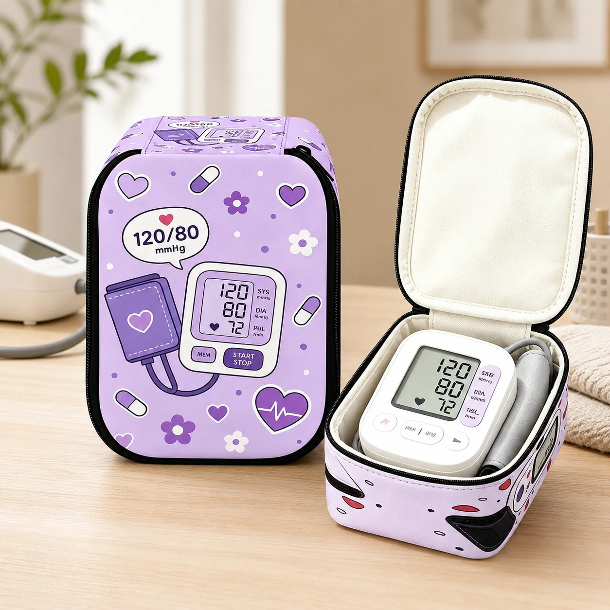 Blood Pressure Monitor Storage Bag Lavender Cartoon Case Home Care Travel Organizer Protective Pouch Medical Device Holder