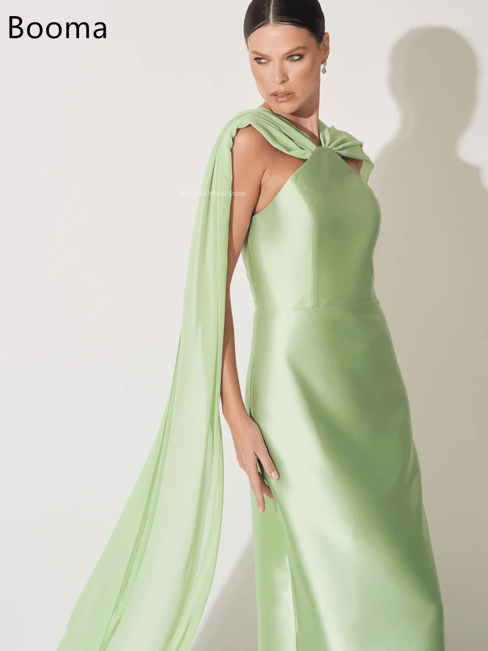 Booma حورية البحر الساتان الأخضر طويل بسيط بلا أكمام فساتين سهرة فساتين رسمية للنساء فساتين حفلات مخصص 2025