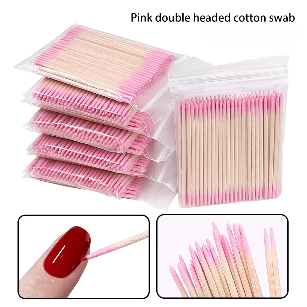 100Pc Nails Wood Cotton Swab Clean Sticks Bud Tip Wooden Cotton Head Manicure Detail Corrector Nail Polish Remover Art Tool