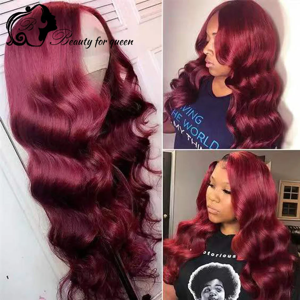 

Красный 13x4 Прозрачный кружевной передний объемный волнистый кружевной фронтальный парик Человеческий парик для обновления молодежного сияния 180% Плотность HD