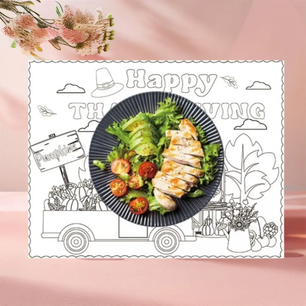 Mantel Individual de Acción de Gracias pintado a mano, tapete para platos y tazas de calabaza de pavo, diseño de pavo, Material de papel, vajilla, 8 Uds.