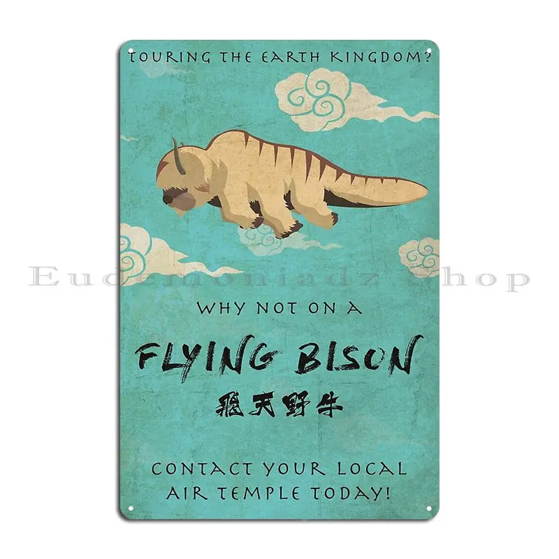 Vintage Flying Bison Travel Poster Metal Plaque Rusty Cinema Design Cinema Garage Tin Sign Poster