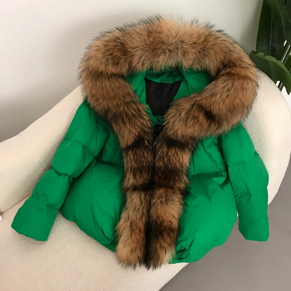 2024 New Winter Jacket Women Real Fur Coat White Duck Down Jacket Women Oversize Fox Fur Collar Big Fur Thick Warm Outerwear