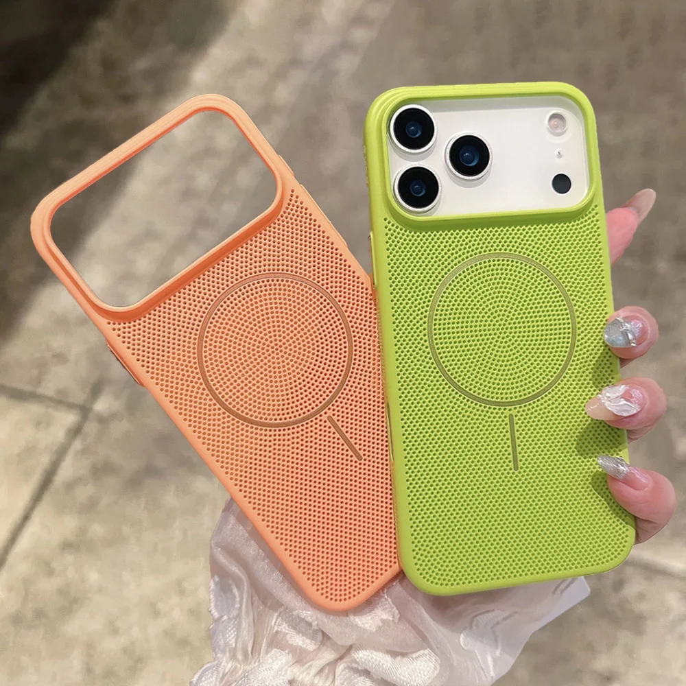 Cooling Armor Magnetic Breathable Case foriPhone 17 Air 16 15 Pro Max 14 Plus 13 12 11 Bright Hard Shockproof forMagsafe Cover