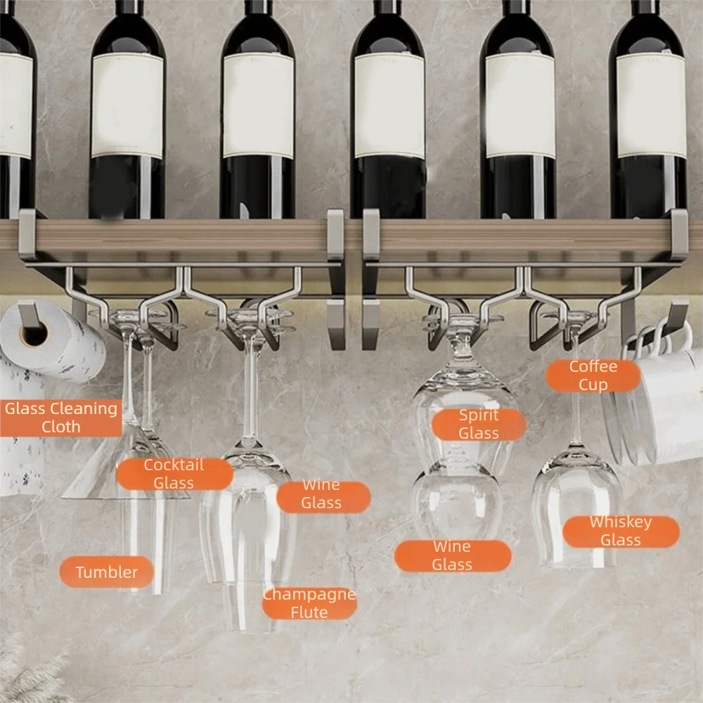 Carbon Steel Upside Down Wine Glass Holder Hanging Ventilation Upside Down Shelf Waterproof Rust-resistant Inverted Goblets Rack