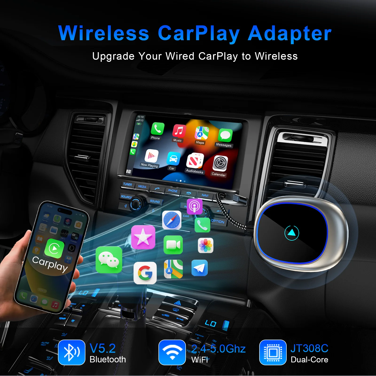 Wireless CarPlay Android Auto Adapter Wired CarPlay to Wireless 2 in 1 USB Dongle For Apple Iphone Android Phone Auto Connect