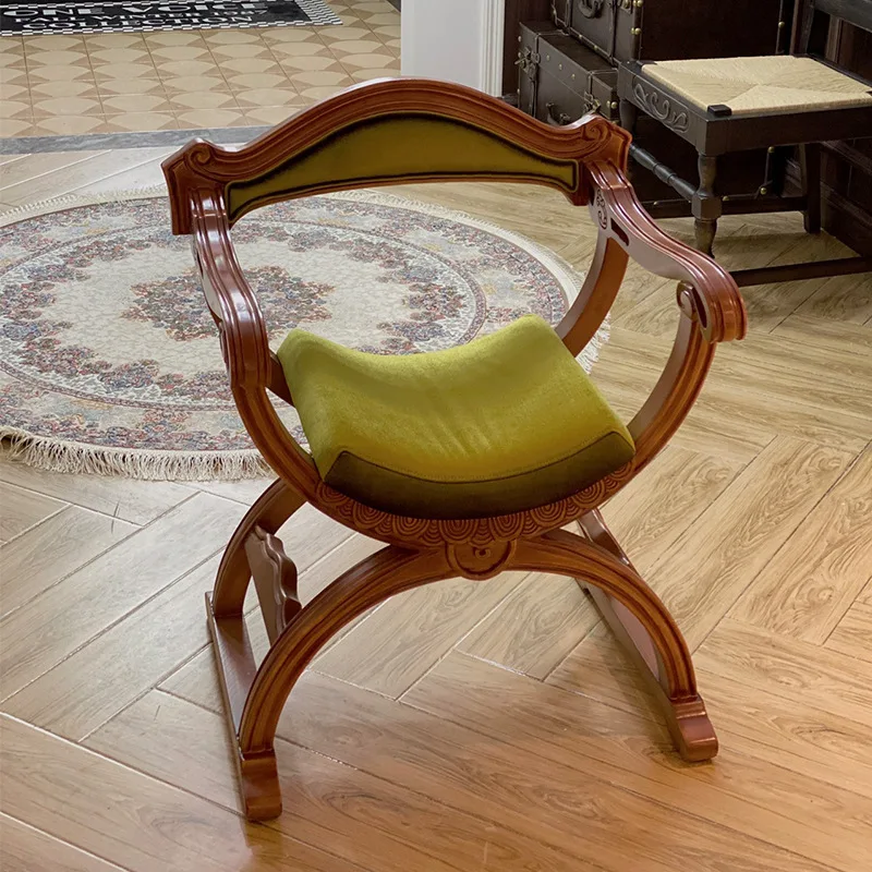 Designer solid wood carved leisure chair French retro living room household small apartment medium and ancient single sofa chair