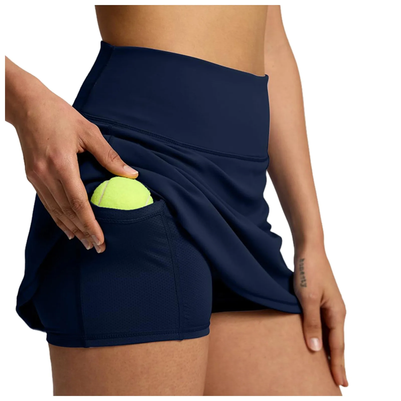 Double Layered Tennis Skirts Women's Shorts-Skirt High Waist Fitness Jogger Mini Skirt Pocket Workout Athletic Shorts For Summer