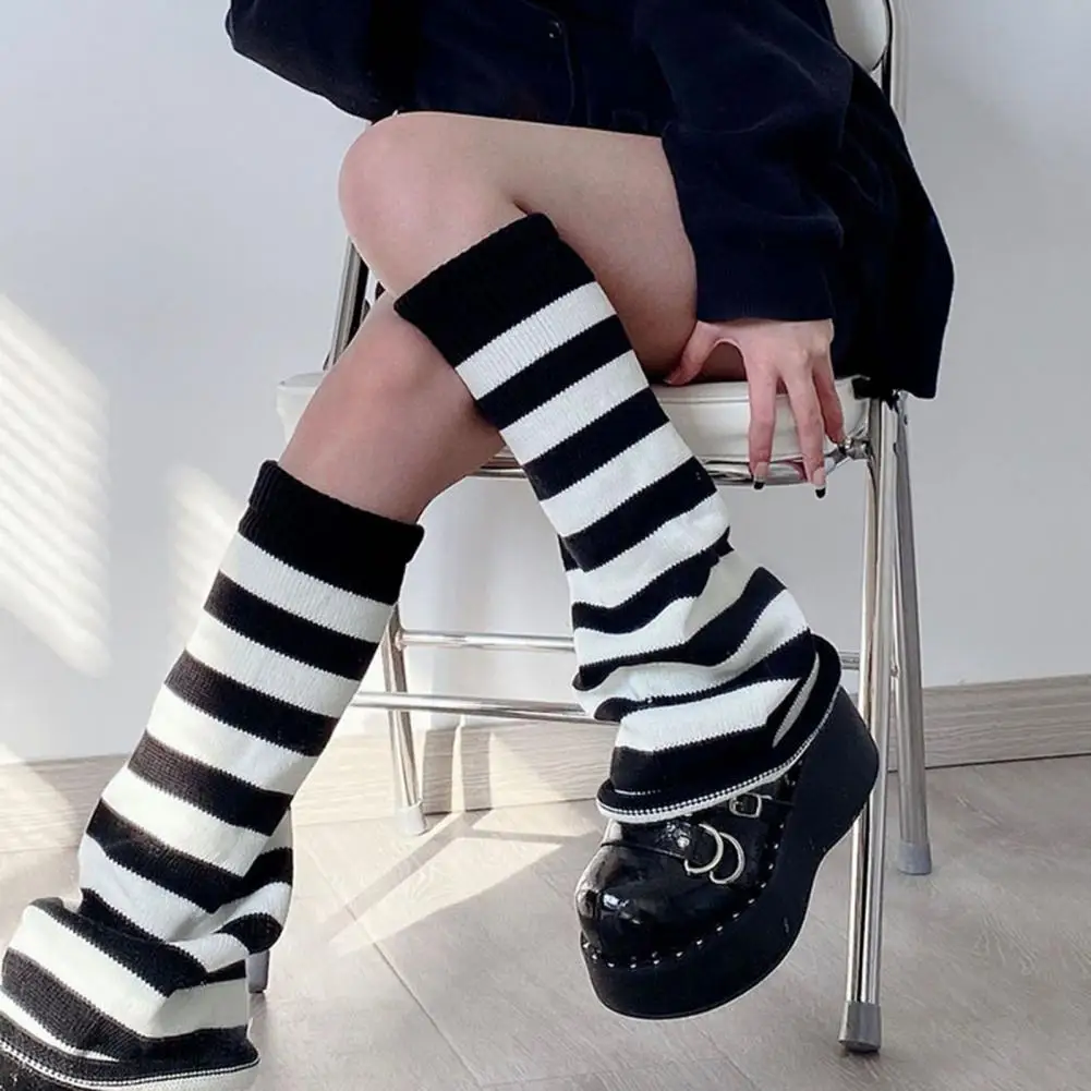 

Piled Socks High Stretchy Knitting Stripe Stitching Long term Wearing Keep Warm Women Knit Calf High Leg Warmers Socks