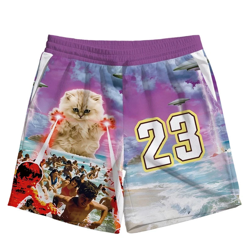 Space Laser Starry Planet Fantasy Cute Pet Cat 3D Printing Leisure Sports Breathable Training Men and Women Daily Shorts