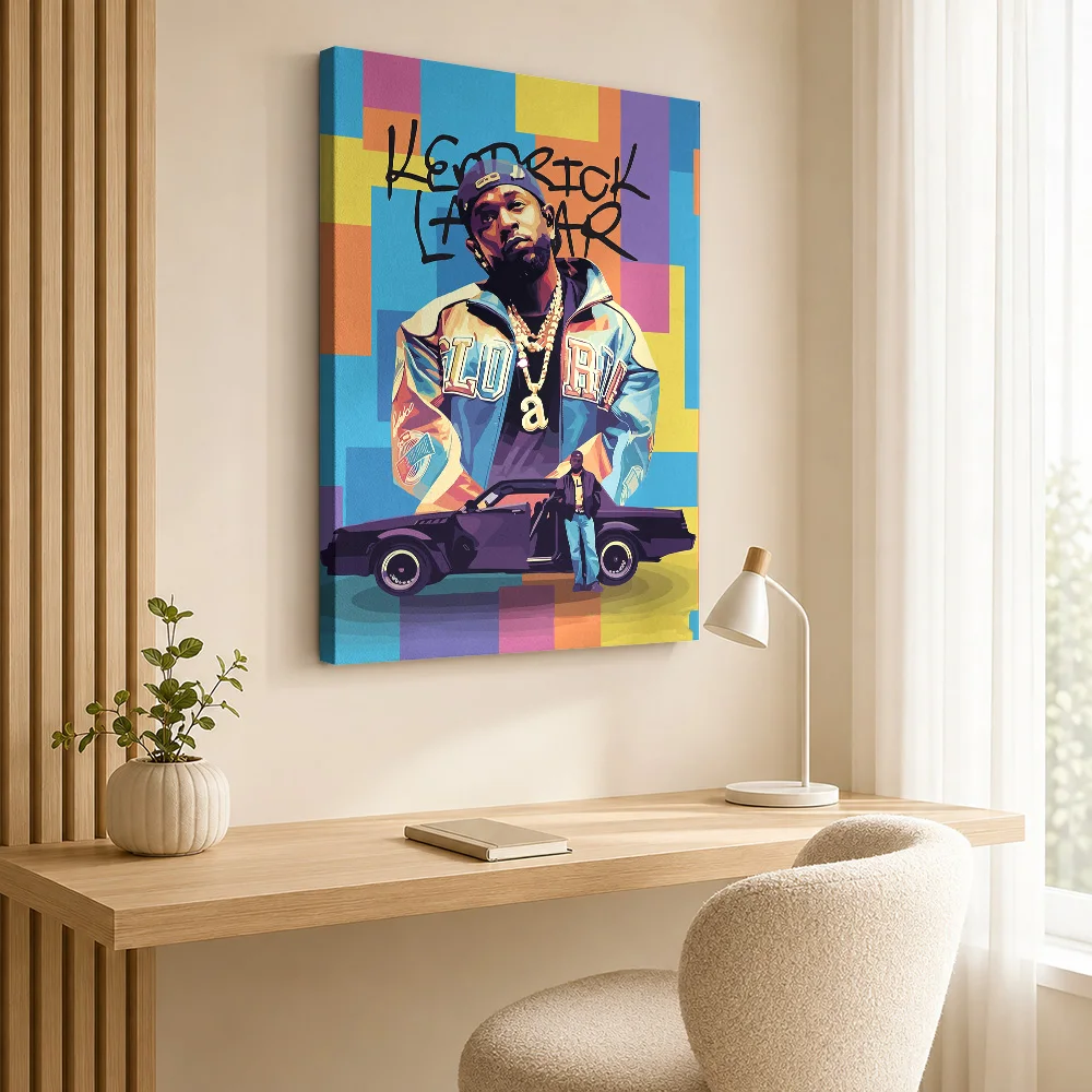 Kendrick Lamar Portrait with Car Canvas Poster Customized Photo Retro Music Wall Paintings Decoration for Studio Ready to Hang