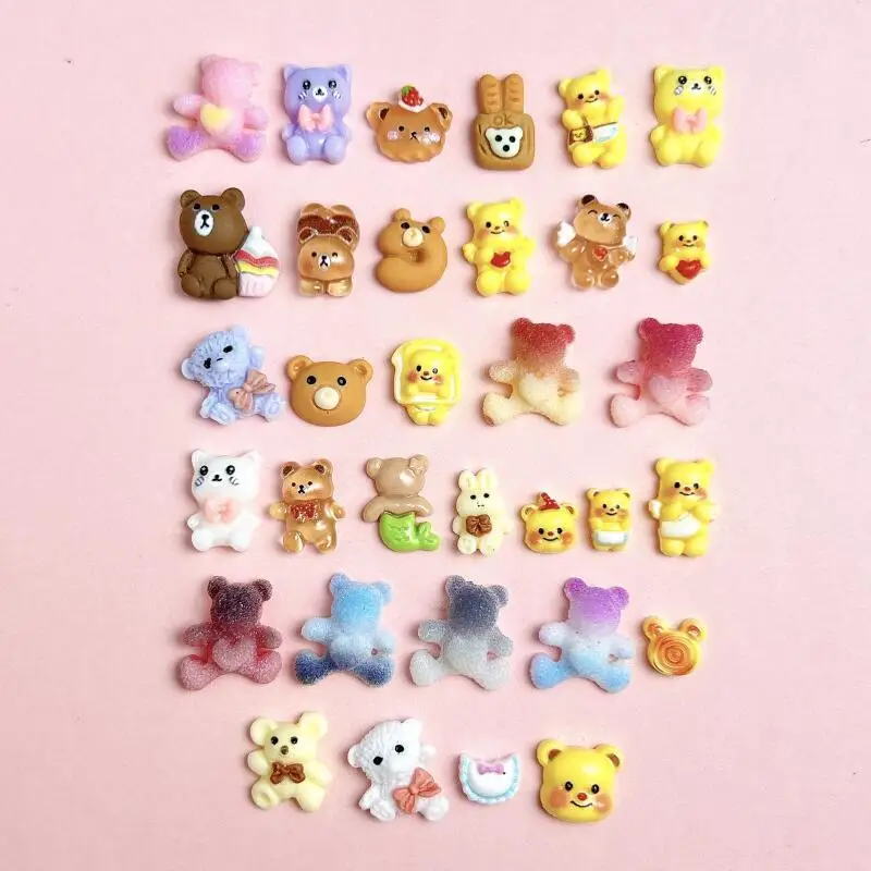 Simulated Cartoon Bread Bears Nail Charms Gradient Powder Blusher Butter Bears Resin Nail Art Decorations for DIY Nails Ornament