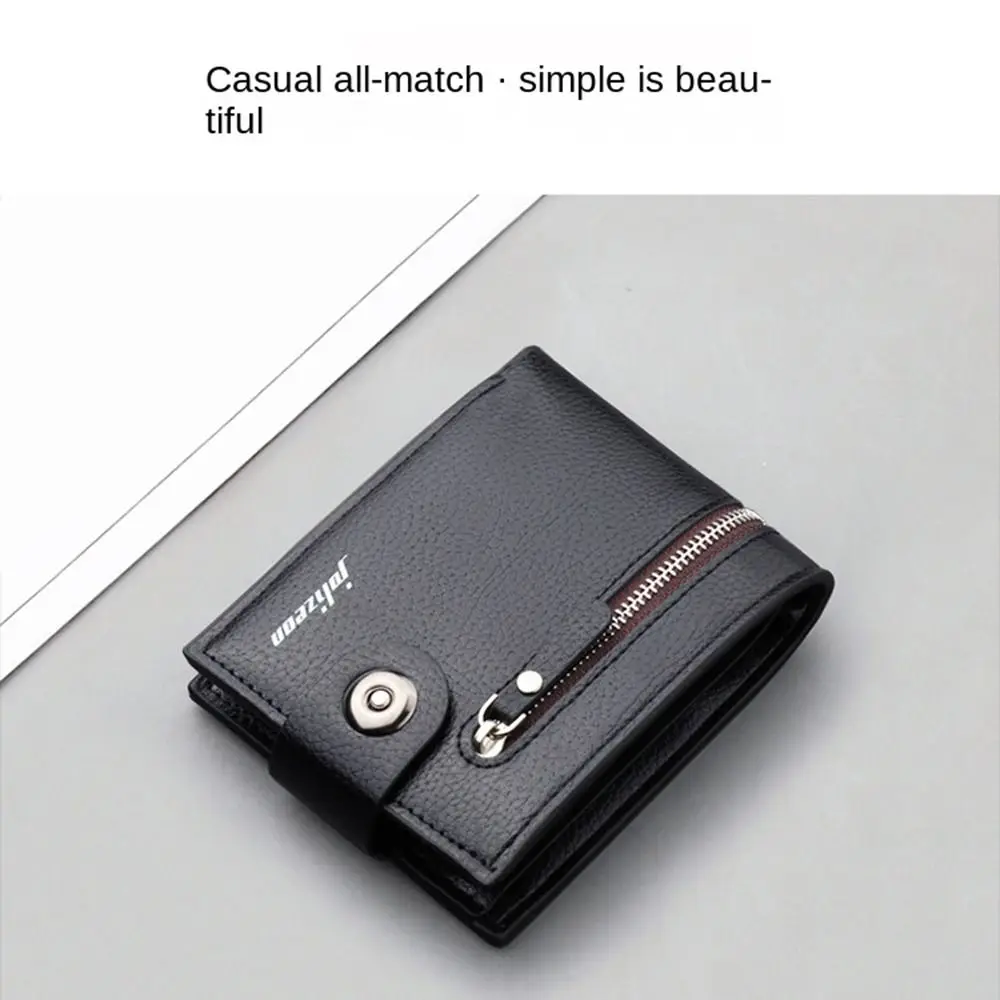 Monedero plegable de cuero con hebilla magnética para hombre, cartera corta multiposición, resistente al desgaste, bolso de mano duradero