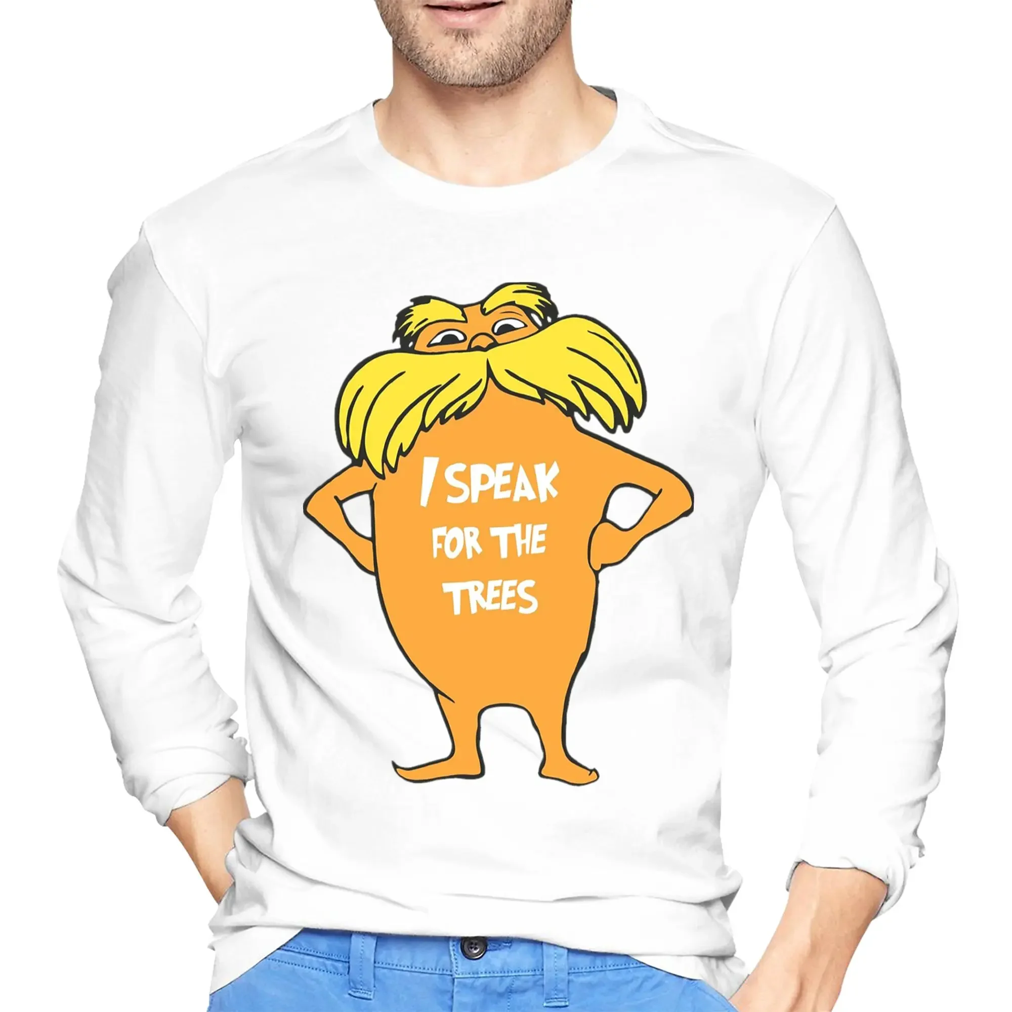 

Lorax I speak for the trees so cute Men's Long Sleeved T-shirt Fashion Round Neck T shirts Spring and Autumn Men tops
