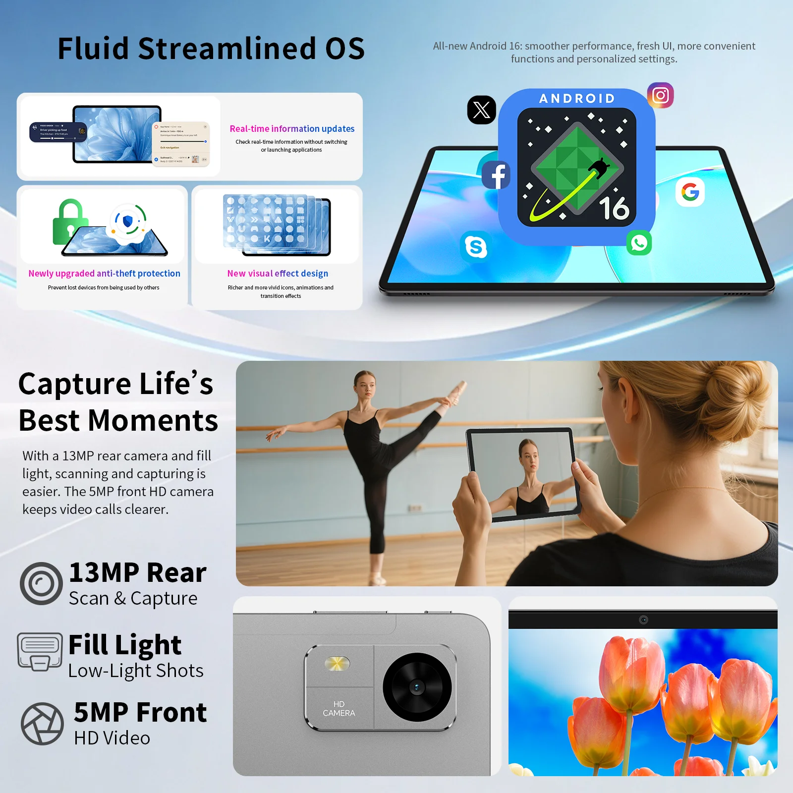 Tableta Teclast M50T 2026 de 10.1 pulgadas IPS, Gemini AI, Android 16, hasta 32GB RAM (4GB+28GB virtuales), 128GB ROM, procesador A537 de 8 núcleos, batería 7000mAh, Type-C, soporta microSD hasta 1TB y Wi-Fi 6 8