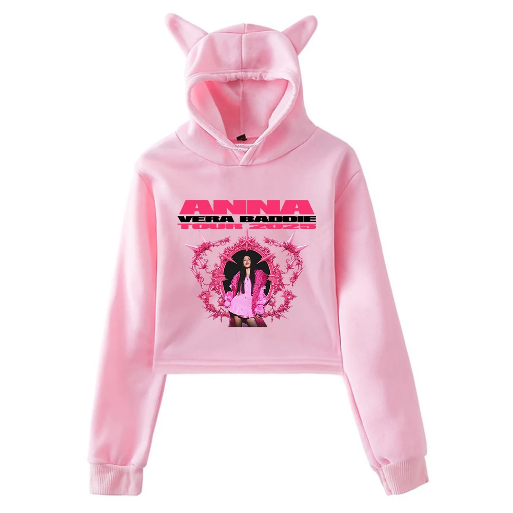 GF آنا بيبي فيرا بادي جولة هوديي آذان القط قمصان سويت شيرت بقلنسوة كم طويل المحاصيل الأعلى ملابس النساء الموضة #1