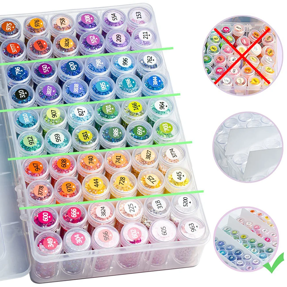 Acessórios de pintura diamante ferramentas caixa armazenamento com divisória adesivos, 5d arte ferramenta grânulo frascos diy organizador hama contas recipiente